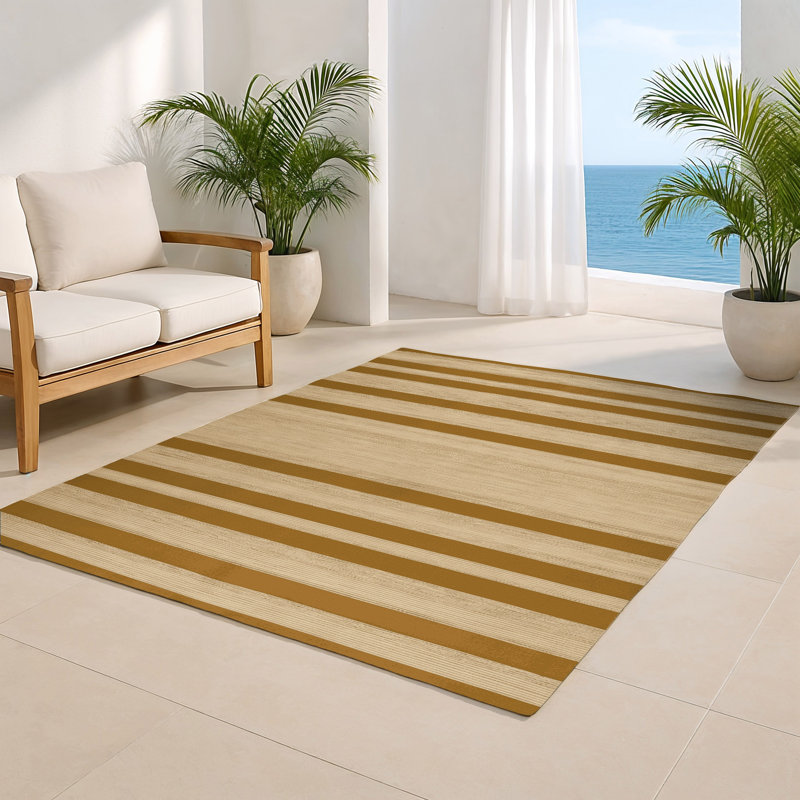 Tapis intérieur / extérieur brun HorizontalStripes, Rectangulaire 2 pi x 3 pi
