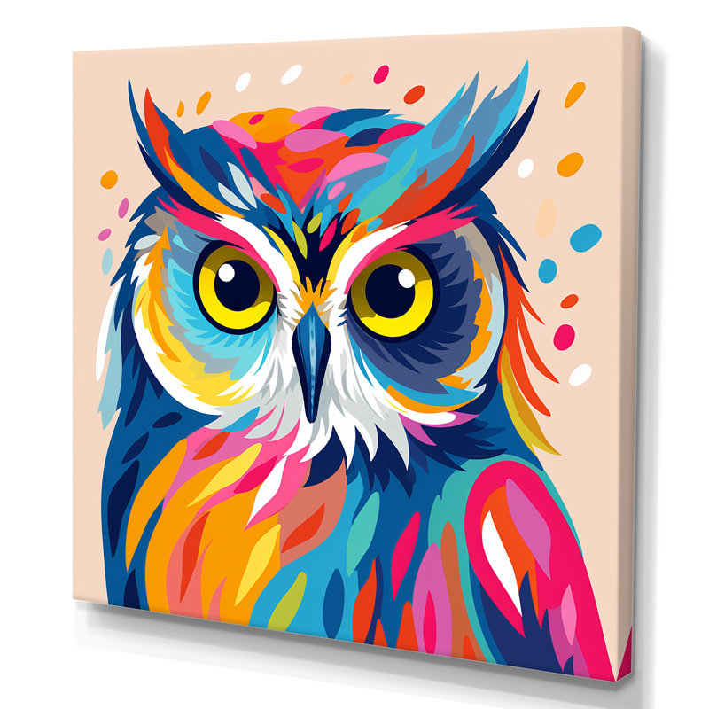 Chouette colorée Popart Watchers II - hibou, art mural animal, Toile tendue, H 16 po x l 16 po x P 1 po