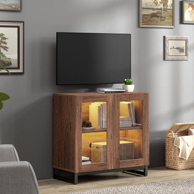 Aadam Modern TV Stand With Glass Doors For 40 Inch Tvs, Entertainment Center Console With Adjustable Shelves And Metal Base For Living Room, Bedroom