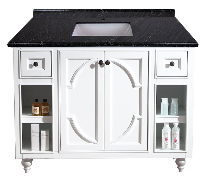 Ensemble de meuble-lavabo simple 48 po Mundy, Blanc, Bois noir