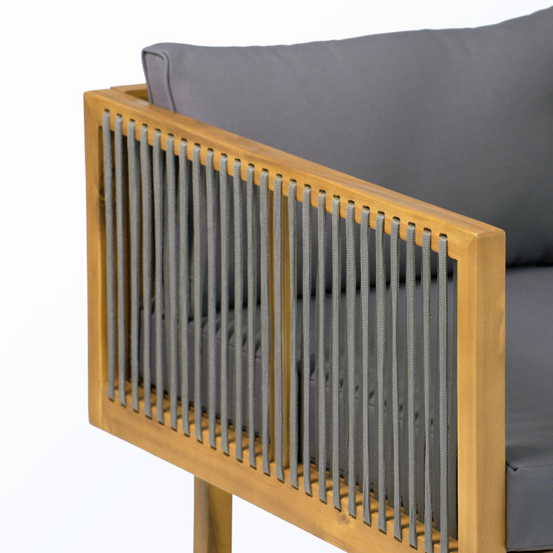 Canapé d'extérieur en corde avec coussins, Naturel, Gris