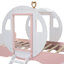 Lit simple princesse avec couronne, lit plateforme voiture en bois avec escalier, blanc et rose-1031681773