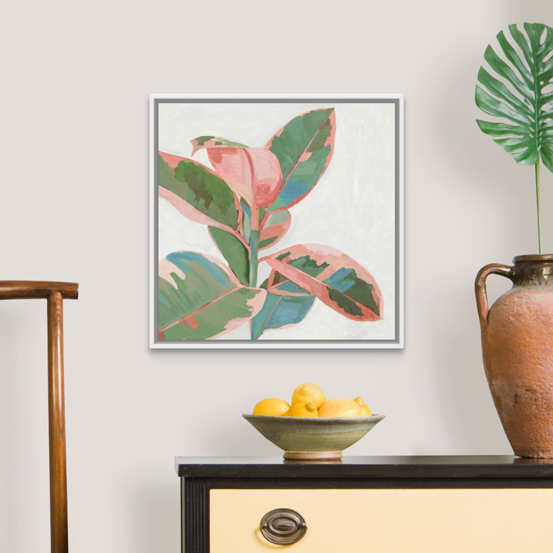 «Pink Ficus I», art mural sur toile, H 22 po x l 22 po, Toile avec cadre blanc