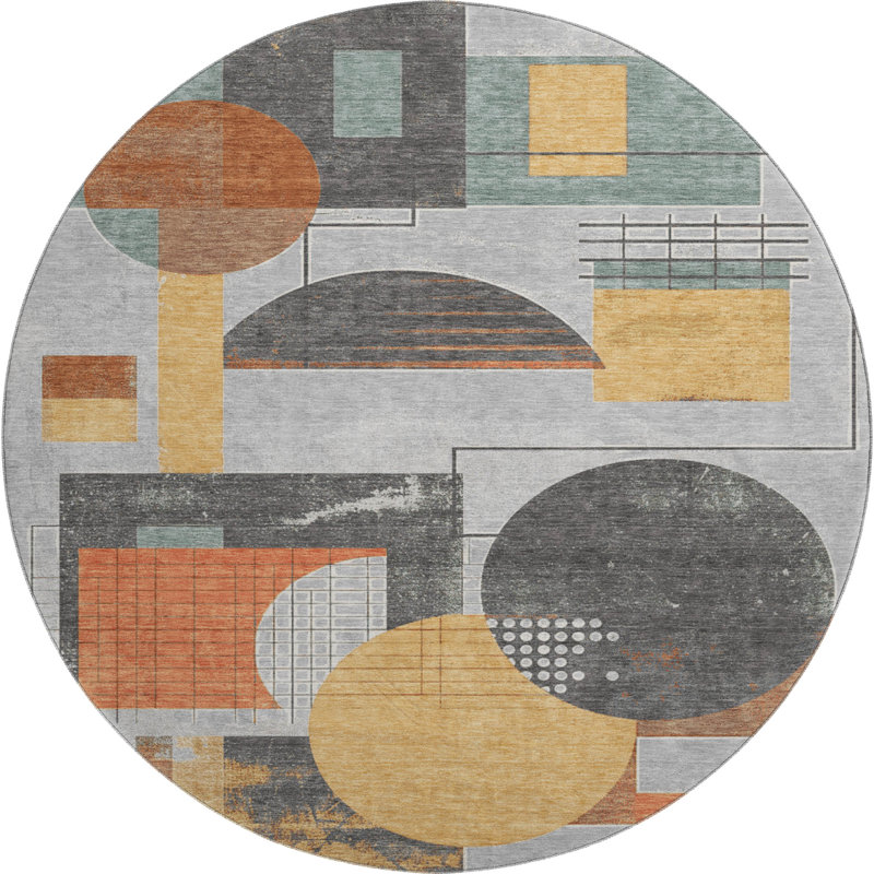 Premium Machine Washable Mehara AMF1695 Geometric Rug, Round 8'