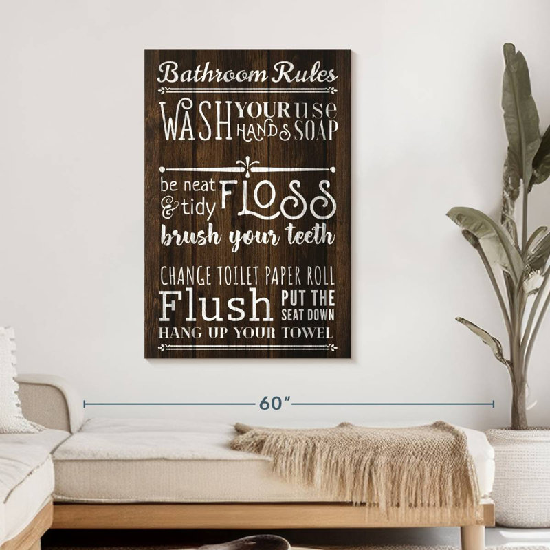 Rustic Bathroom Rules Canvas Print, 45" H x 30" W x 1.25" D