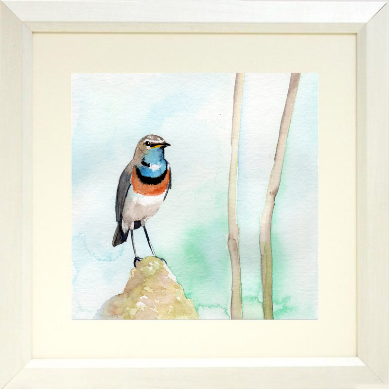 « blue gorgeing oiseau », impression, H 18,5 po x l 18,5 po x P 1 po, Tapis crème, Papier avec cadre blanc