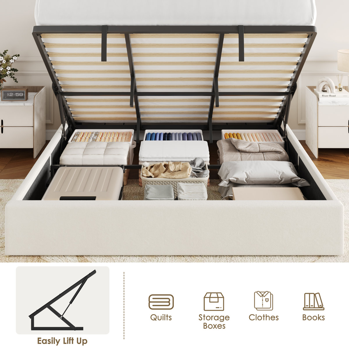 Ivy Bronx Hydraulic Lift Up Storage Upholstered Platform Bed With LED ...
