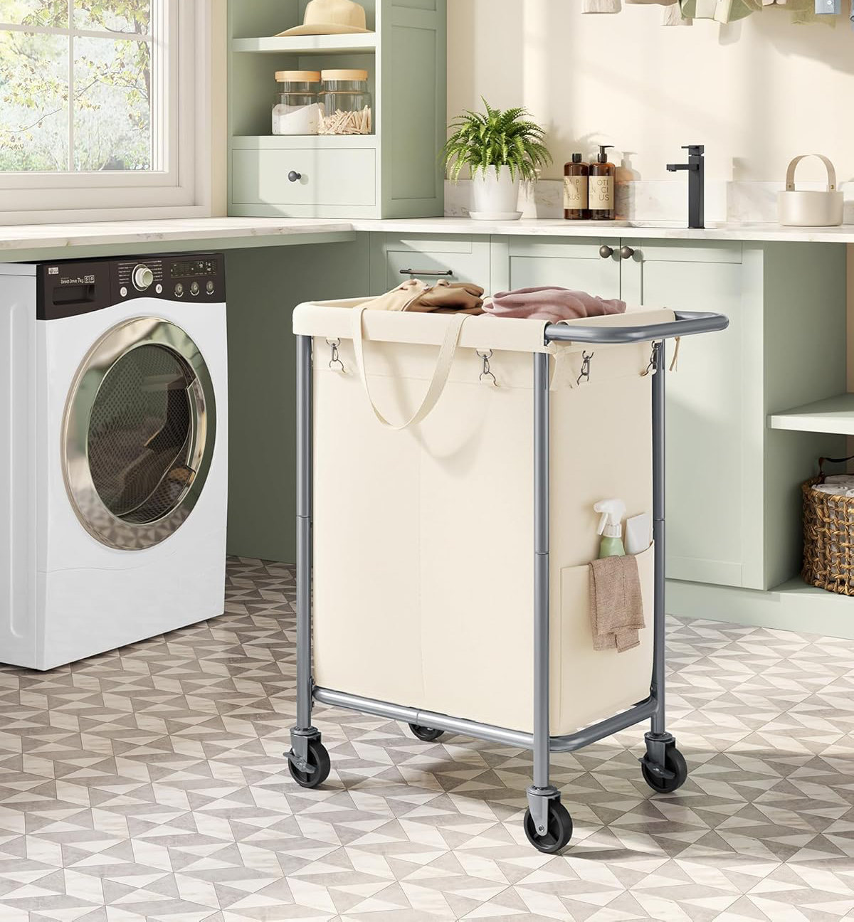 DOFLIC Laundry Basket with Wheels, 2-Section Rolling Laundry Hamper ...