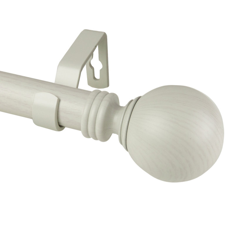 Tringle à rideaux simple en faux bois Abdulahi, Blanc perle, 48" - 84"