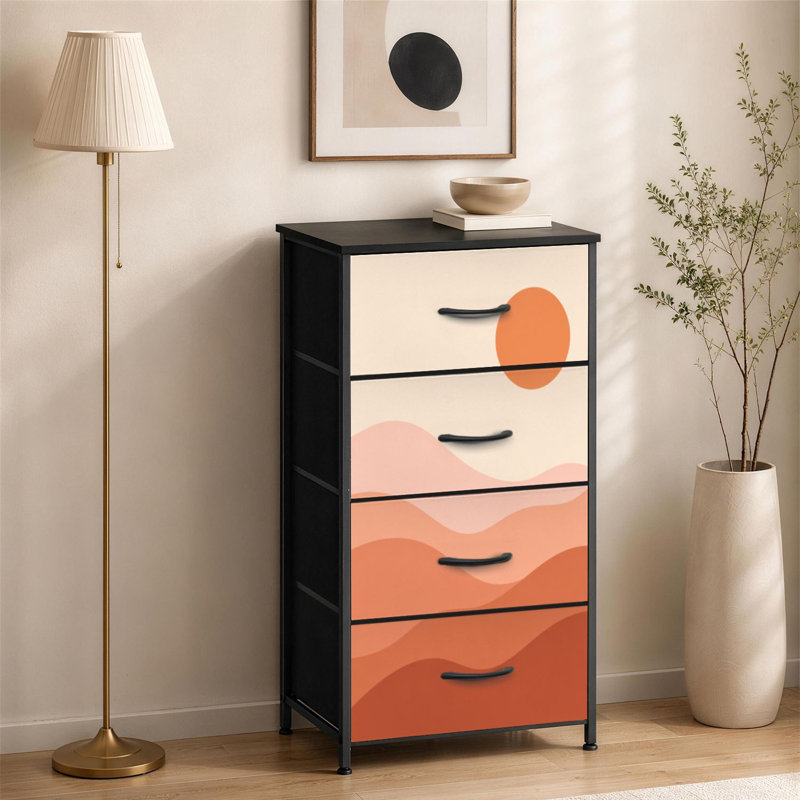 Commode à 4 tiroirs pour chambre à coucher Esthétique contemporaine abstraite paysage désertique Montagnes du soleil Petite commode à vêtements pour commode avec commode
