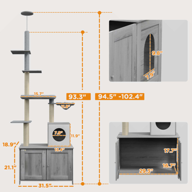 Gray Sisal 2-in-1 Cat Tree with Litter Box Enclosure