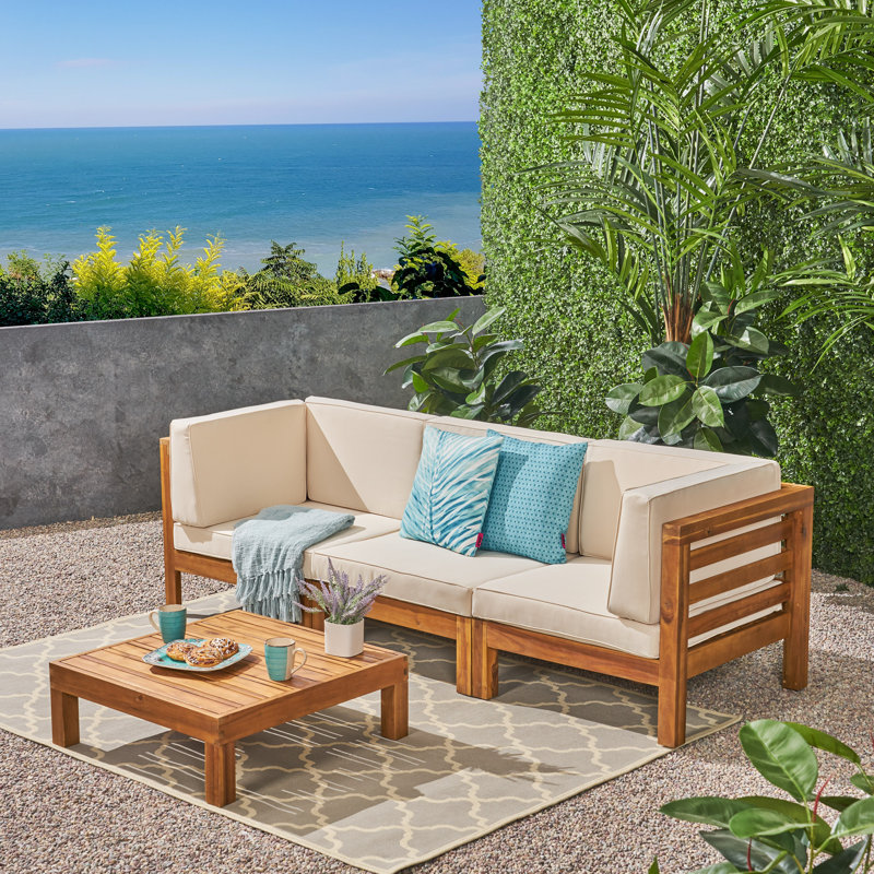 Belle Sofa Seating Group with Cushions, Brown Frame / Beige Cushion