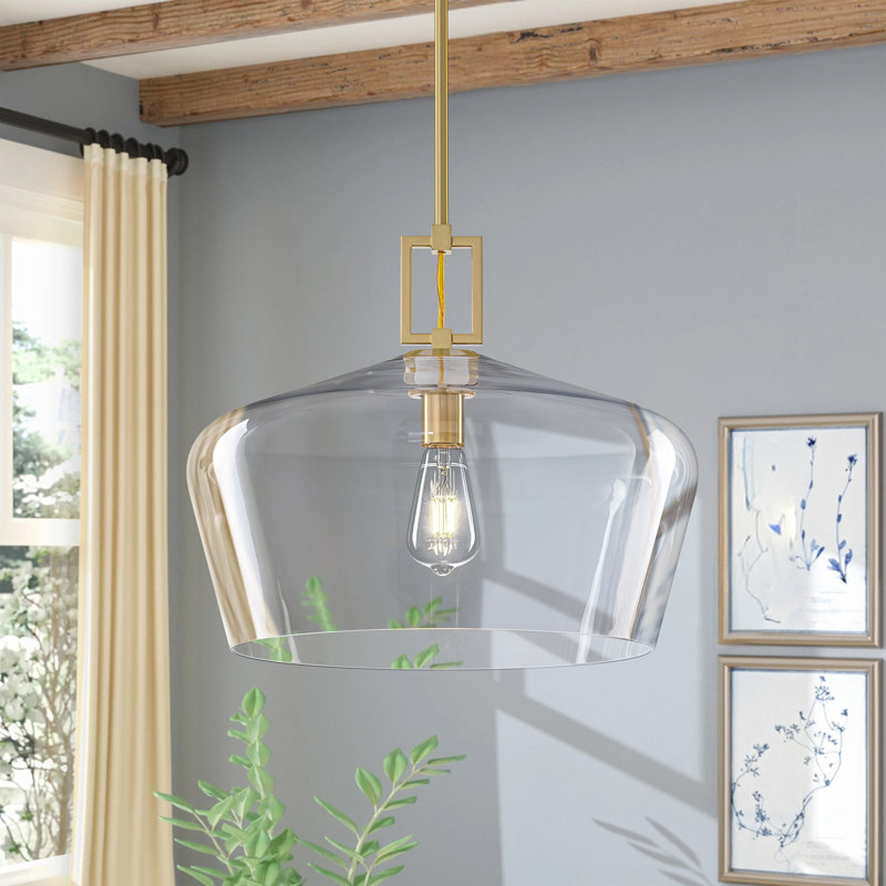 1-Light 18In.W Modern Clear Glass Dome Pendant Light, Gold