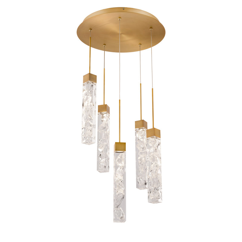 Luminaire suspendu rond Minx Cluster, Laiton vieilli, H 160 po x l 16,875 po x P 16,875 po, 5