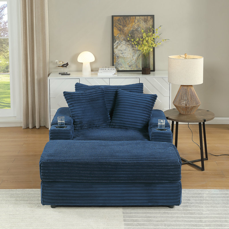 Canapé avec 2 coussins décoratifs et un repose-pieds, Canapé Comfy Sofa, Bleu