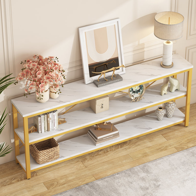 Console en bois manufacturé l 70,87 po avec structure en métal Jeyden , Plateau blanc / base or