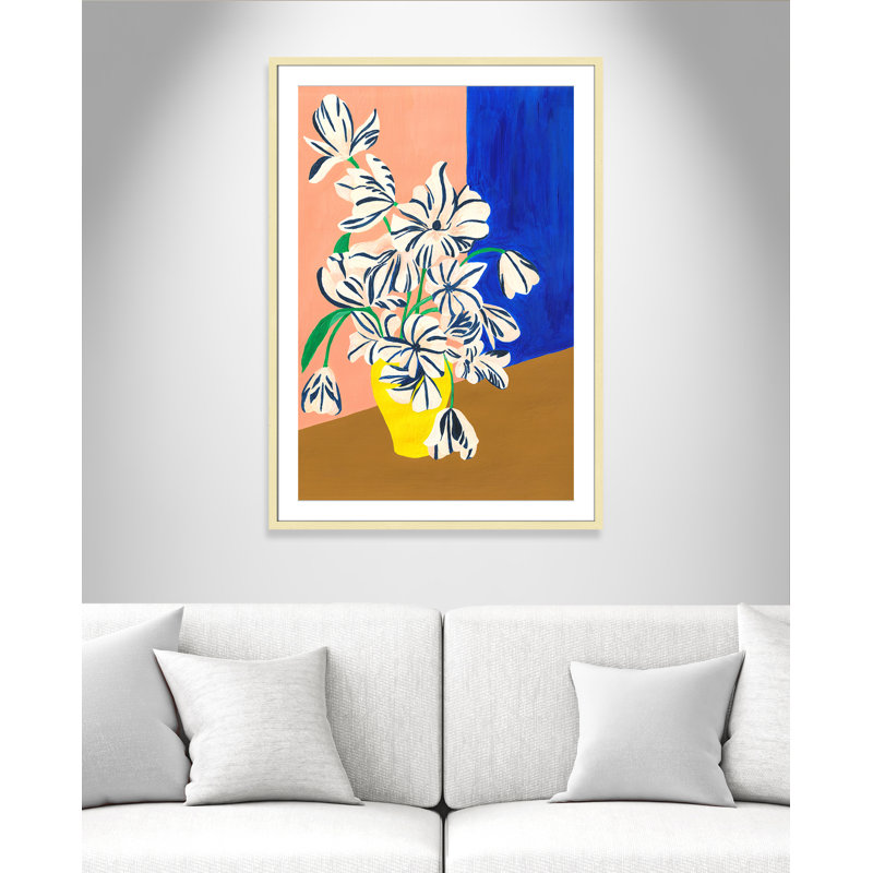 «Stripey Flowers Print» par Violets Print House, L 29,5 po x H 41,5 po, Imprimé mat, Or mat