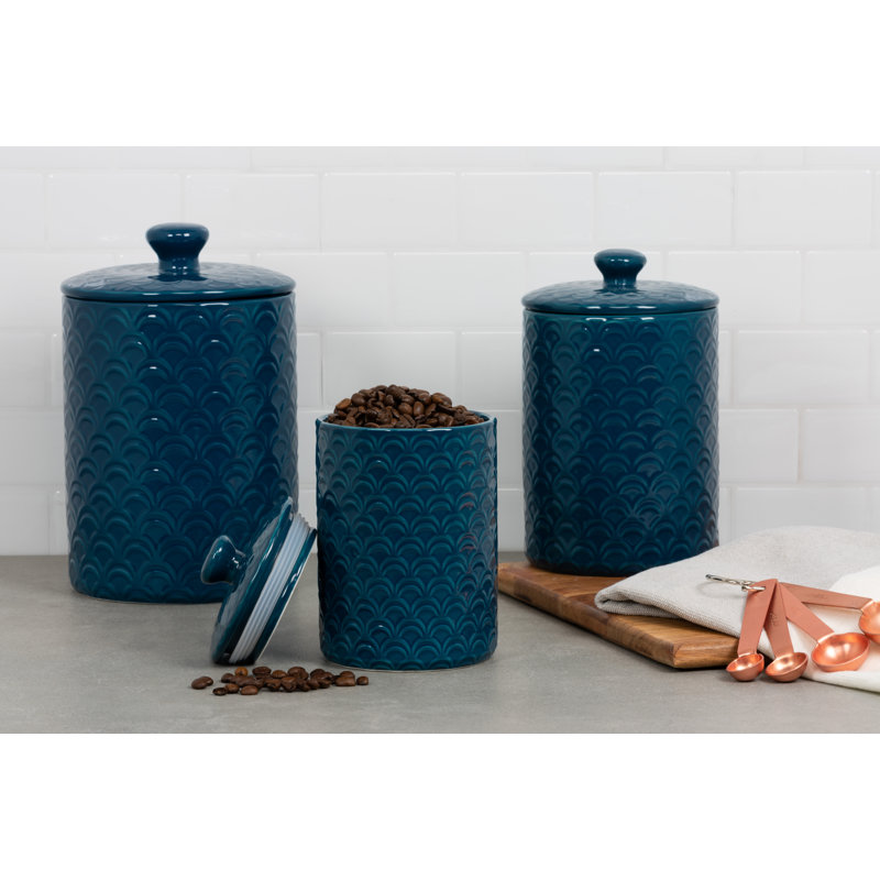 Porcelain China Canister - Set of 3, Navy Blue