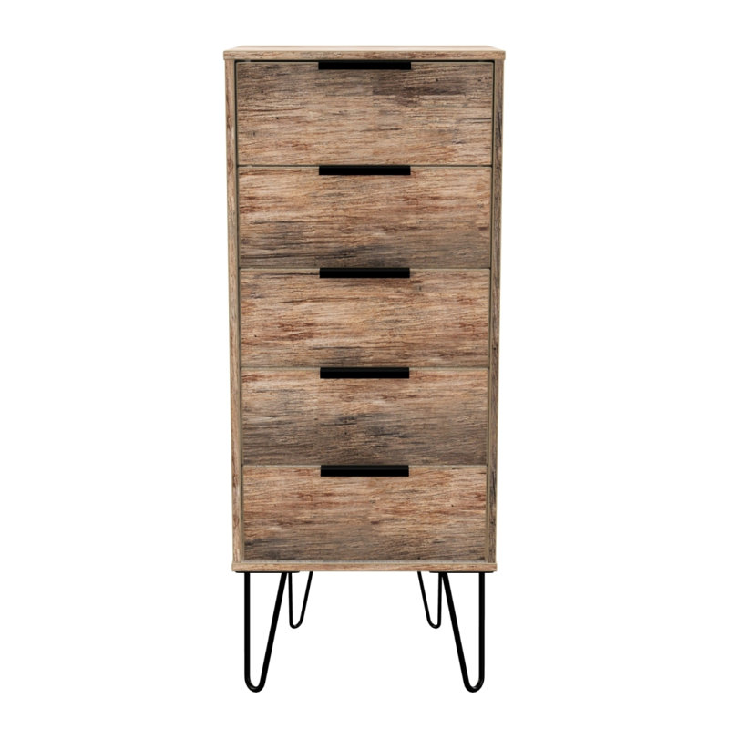 Fully Assembled Glenwood 5 Drawer 45Cm W, Vintage Oak