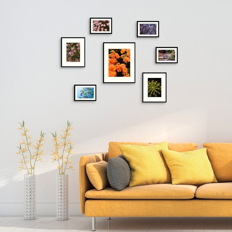 Bevill 7 Piece Gallery Wall Frame, Four 5x7, Two 8x10, One 11x14 Picture Frame Collage, Real Glass, Black Aluminum