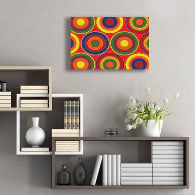 «Circles Abstract On Red» par Ron Magnes