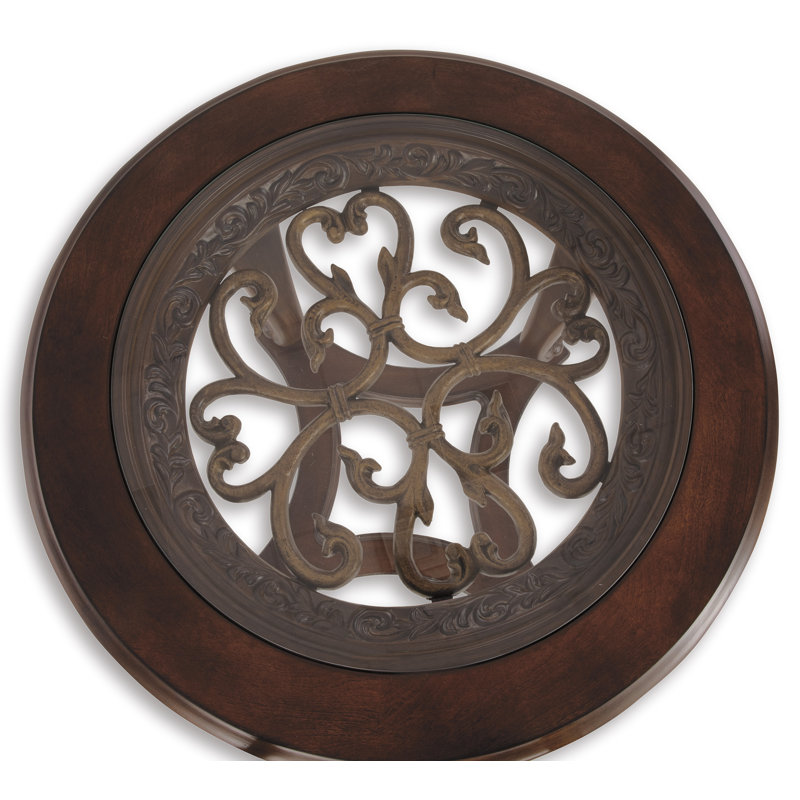 Round Dark Brown Wood and Glass End Table