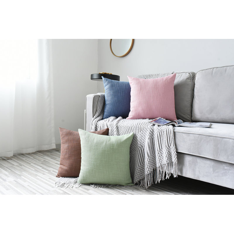 Housse de coussin carré en lin uni, Vert, 18 po x 18 po
