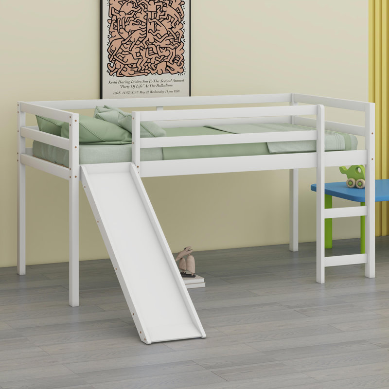 Loft Bed With Slide, White