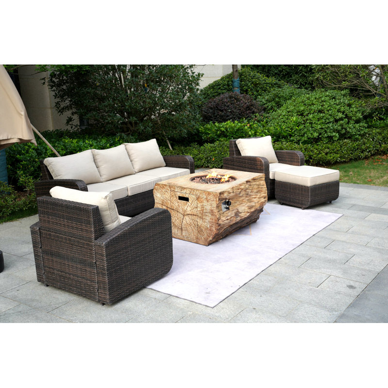Ensemble de conversation en osier / rotin pour 6 personnes avec coussins Filimon