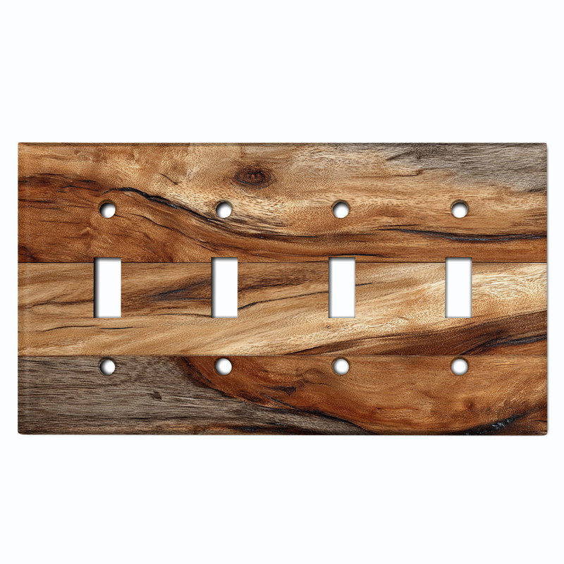 Couvercle de plaque d'interrupteur en métal; Bascule standard à 4 bandes US - image imprimée de bois rustique