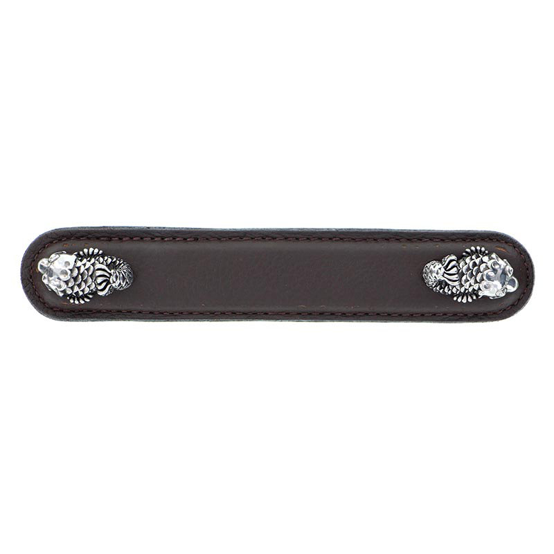 Pollino Bar / Handle Pull, 4", Polished Nickel/Brown
