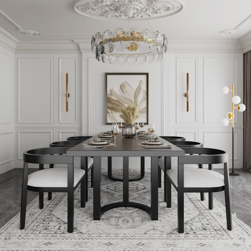 Inesa 7-Piece Wood Upholstered Dining Set, Black