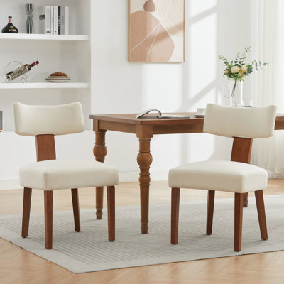 Of 2 Modern Beige Linen Fabric Dining Chairs With Wingback Design And Adjustable Foot Nails, 24.8" Deep, For Indoor Areas Armless Curved Back Foam Cushion, Solid Frame, 250 Lbs Capacity, Easy To Clean