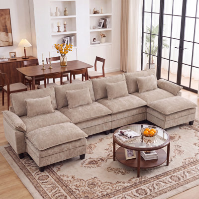 Adonia 154" Oversized U Shaped Sectional Sofa, Comfy Cloud Couch Deep Sectional Sofa With Ottomans For Living Room