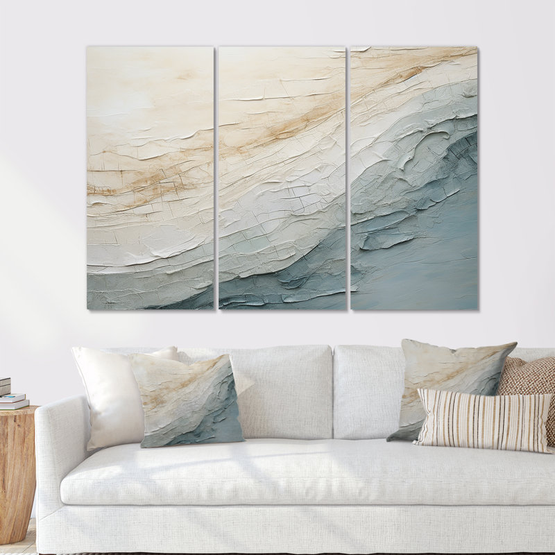Minimalisme, vague bleue et grise, horizon I - ensemble de décorations minimalistes côtières, H 40 po x l 60 po x P 1 po