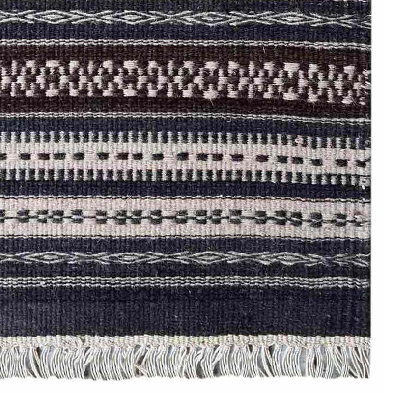 Cleland Hand Woven Flat Weave Kilim Wool Eco-Friendly Area Rugs  -  5' x 8', Rectangle, Charcoal White Color, Contemporary Modern Design, Low Pile  Handmade Area Rugs for Living Room, Bed Room