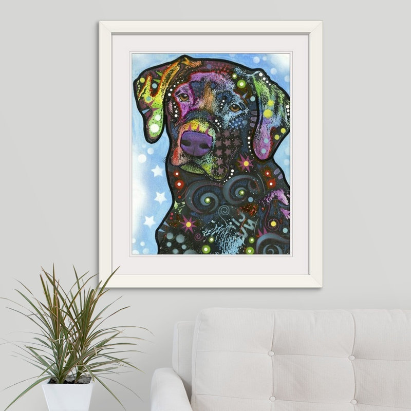 « dog art 27 », reproduction, H 32 po x l 27 po x P 1 po, Cadre blanc
