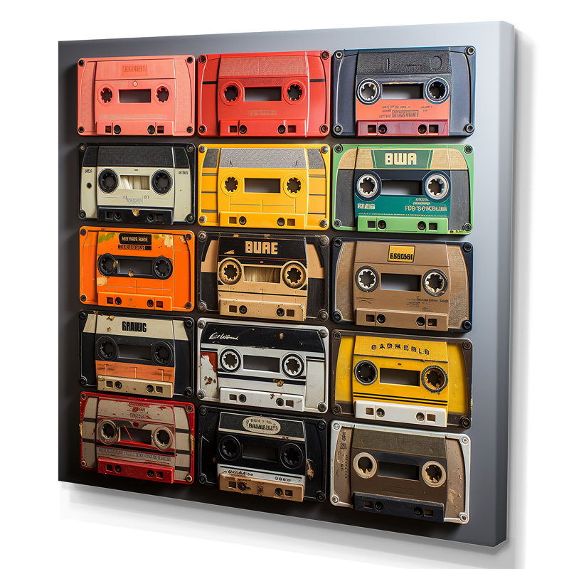 Art mural rétro Cassette Collages IV - Cassette, Toile tendue, H 36 po x l 36 po