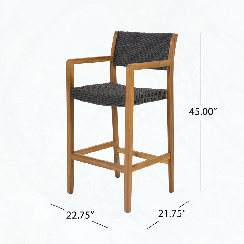 Tabouret de bar en osier et en bois - ensemble de 2, conception transitionnelle avec assise extérieure en filet