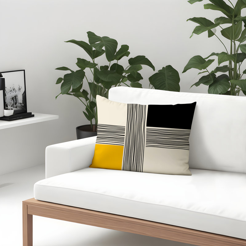 Cassie Spun Polyester Lumbar Rectangular Indoor/Outdoor Pillow Cover & Insert, Yellow, 14"H x 20"W