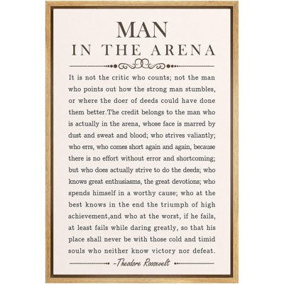 «Man In The Arena», Discours par Theodore Roosevelt, mots inspirants, impression sur toile, art mural