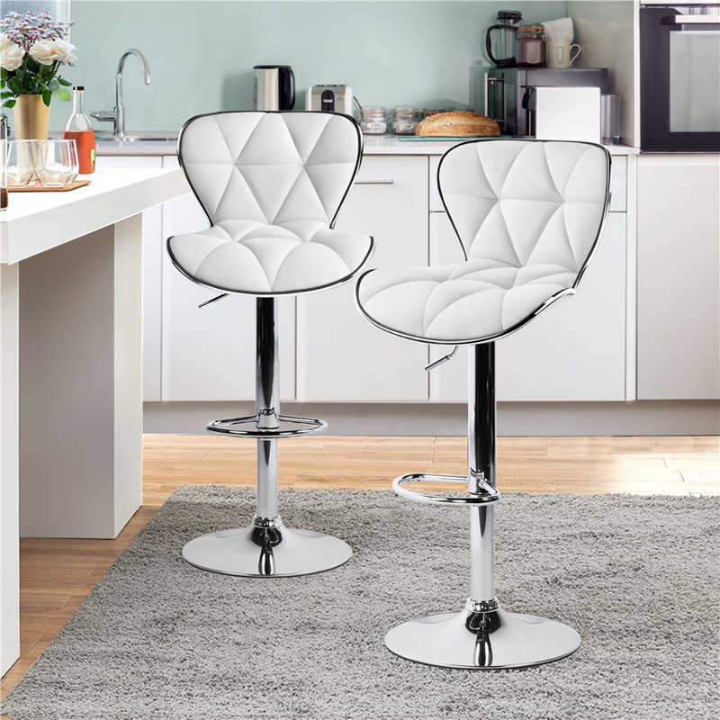 Elna Stylish Adjustable PU Leather Swivel Bar Stool Counter Height Bar Chairs with Large  Base, White