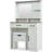 Farmhouse Makeup Vanity Desk with Mirror and Lights, 3 Lighting Modes, Vanity Set with Stool, Dressing Table with Adjustable Shelves,2 Drawers and Side Cabinet for Bedroom
