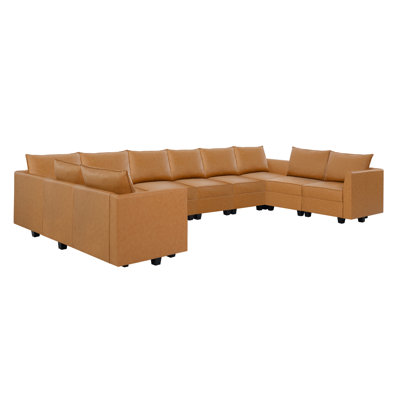 Ruedy 10-Seater Air Leather Convertible U Shaped  Sofa Oversized Sleeper  for Large Living Room