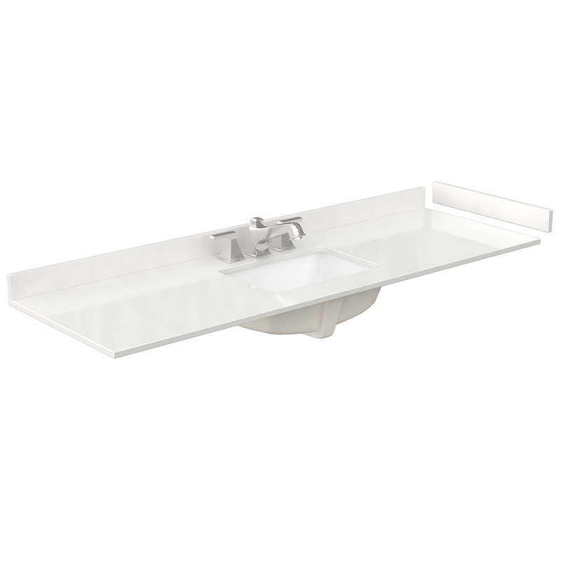 Beckett 66" Freestanding Single Bathroom Vanity with Quartz Top, White, Brushed Nickel, White Quartz