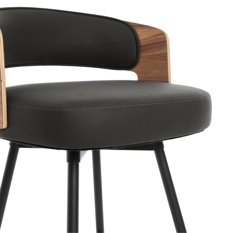 Swivel Upholstered Counter Stool with Metal Frame, Black