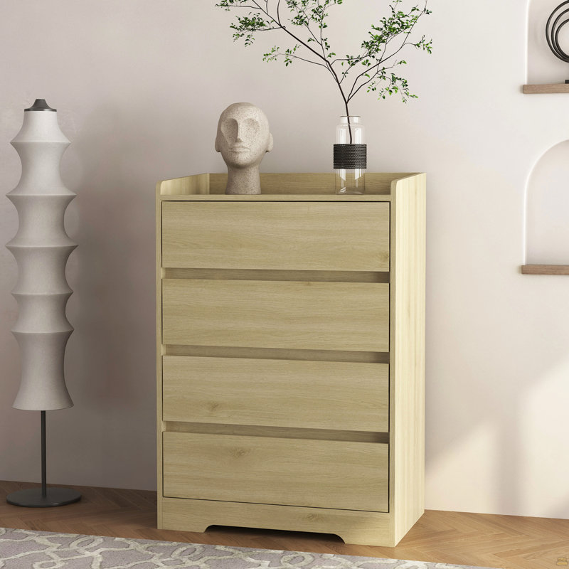 Commode 4 tiroirs, commode sans poignée, Brun