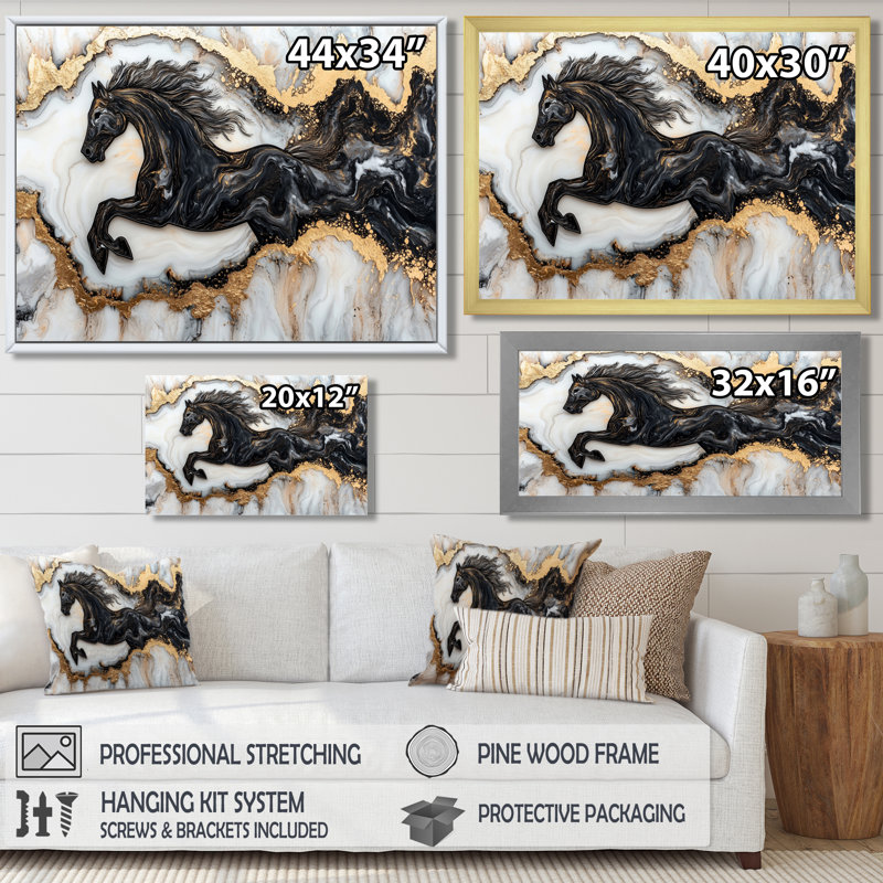 Martae, esprit foncé de l'étalon cheval I - cheval, art mural, Impression d'un seul cadre photo, Noir, noir, noir, noir
