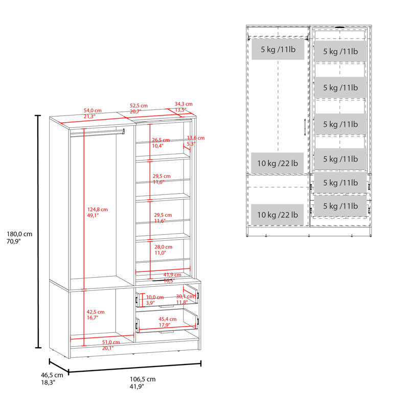 Armoire moderne avec rangement ouvert et 2 tiroirs Modern, Blanc