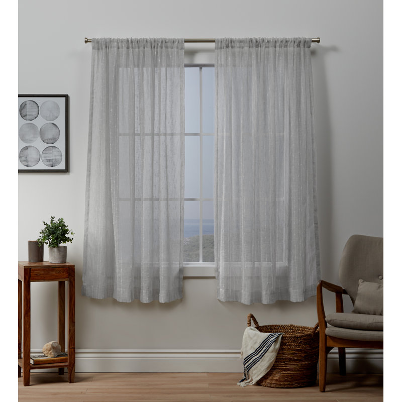 Paire de rideaux transparents avec passe-tringle Noyes, L 54 po x L 63 po, Argent